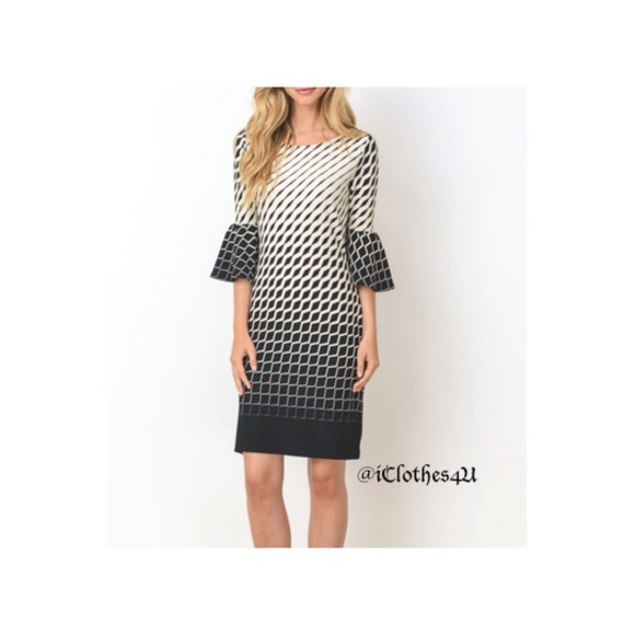 Geometric Print Dress with Bell Sleeve - Picture 3 of 8